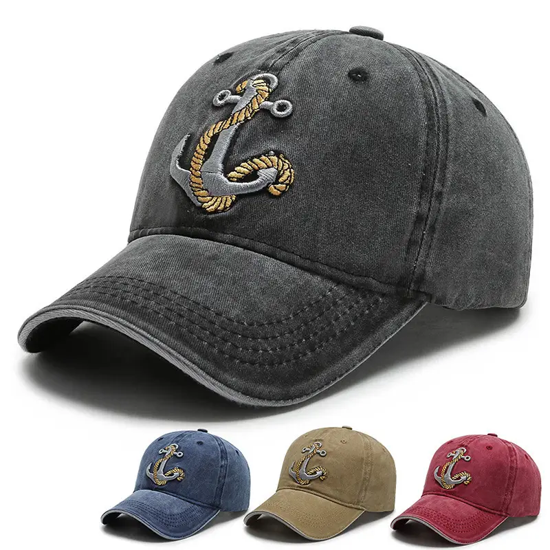 Men Denim Embroidered Peaked Cap Sun Hat - Image 5