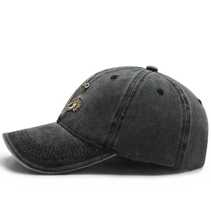 Men Denim Embroidered Peaked Cap Sun Hat - Image 6