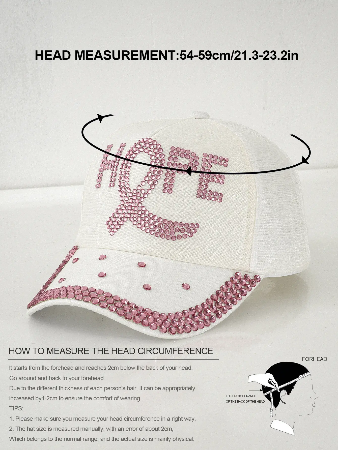 Cross-Border Hope Pink Rhinestone Cap for Women — feature 2
