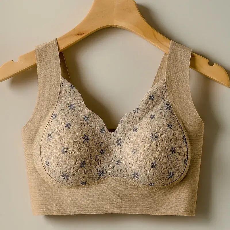 New Lila America Back Underwear Women's Anti-gravity Seamless Fixed Cup Soft Support Nest Lace Bra - Image 3