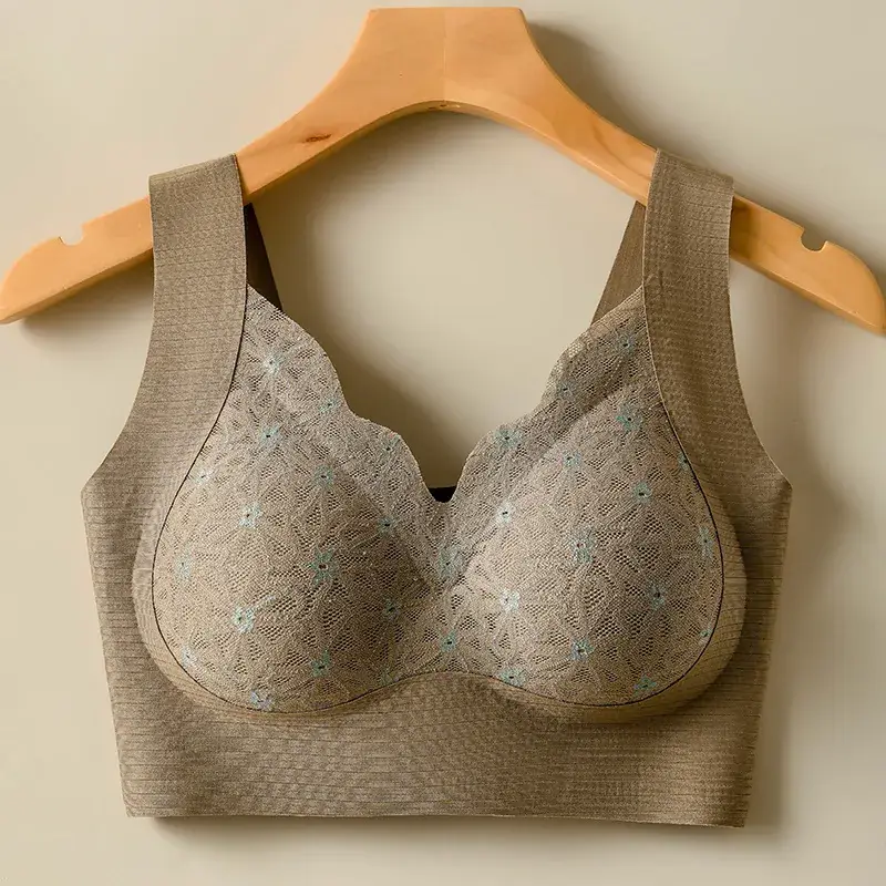 New Lila America Back Underwear Women's Anti-gravity Seamless Fixed Cup Soft Support Nest Lace Bra - Image 5