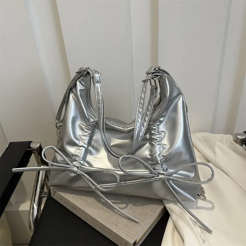 Silver Bow Shoulder Bag for Women 2024 Spring New - Image 5