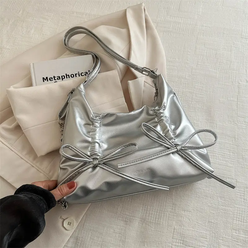 Silver Bow Shoulder Bag for Women 2024 Spring New - Image 3