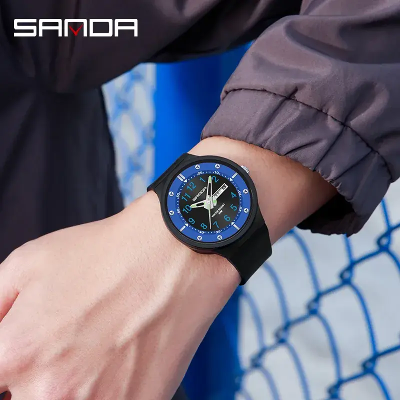 Sanda Black Quartz Dual Calendar Watch for Men Women
