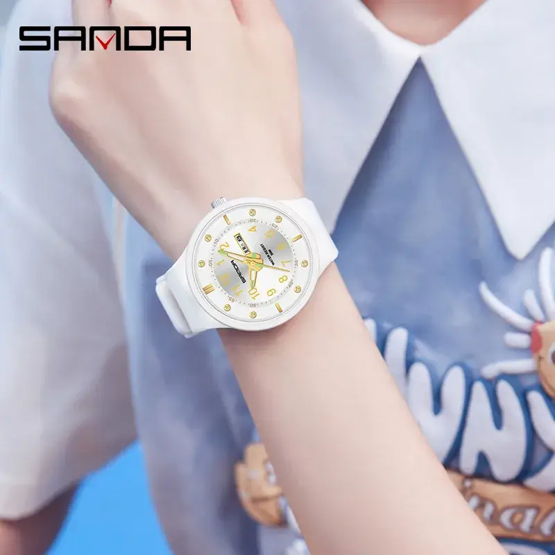 Sanda Black Quartz Dual Calendar Watch for Men Women