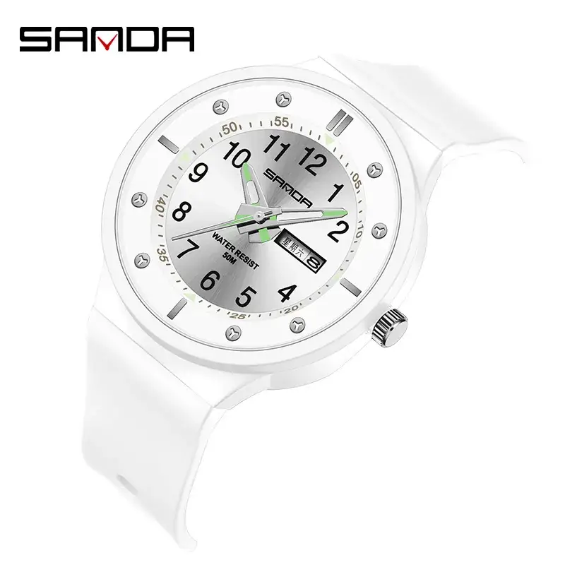 Sanda Black Quartz Dual Calendar Watch for Men Women