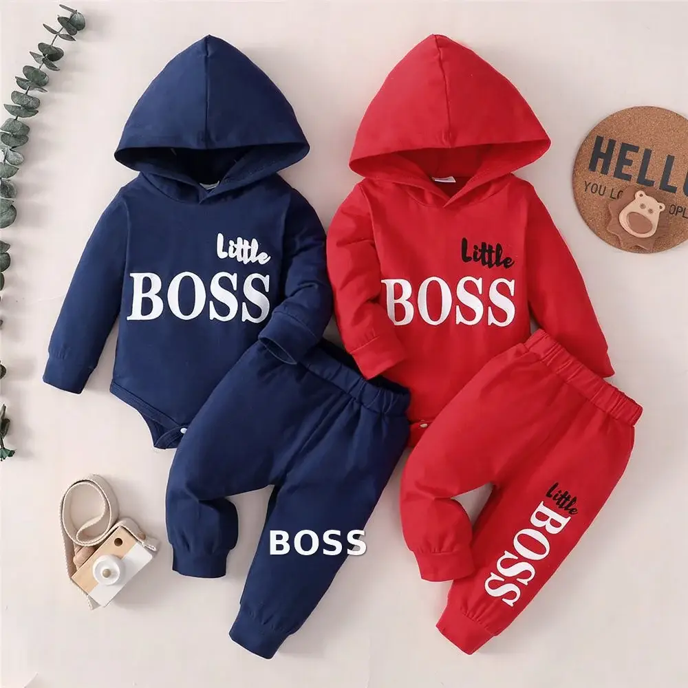 Red Boss Print Baby Hooded Suit for Boys Girls — feature 1