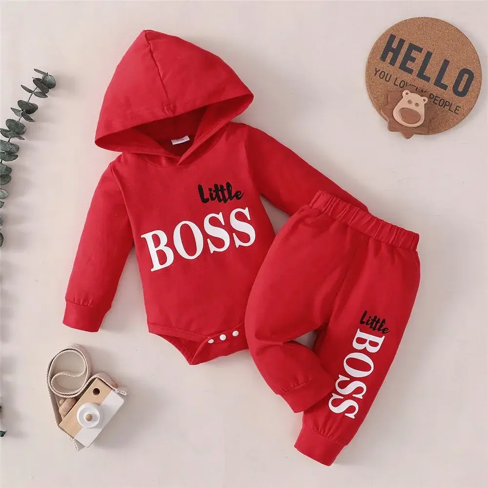 Red Boss Print Baby Hooded Suit for Boys Girls — feature 6