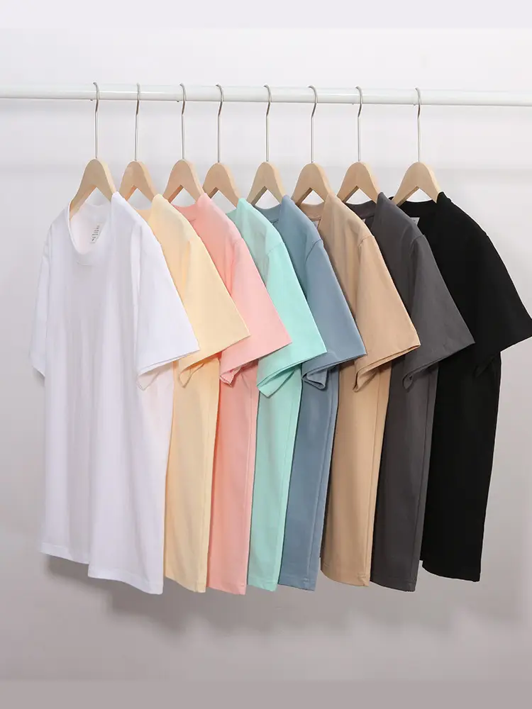 250G Cotton T-Shirt Men Women Loose Solid Beige