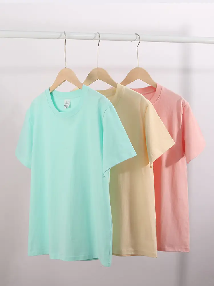 250G Cotton T-Shirt Men Women Loose Solid Beige