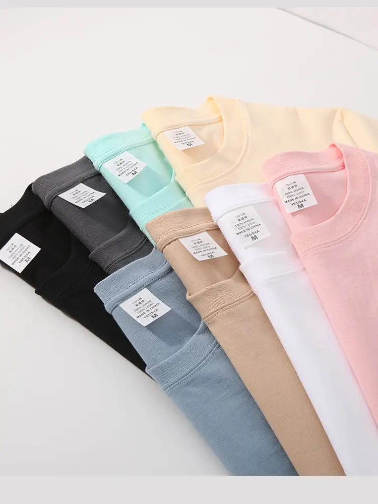 250G Cotton T-Shirt Men Women Loose Solid Beige