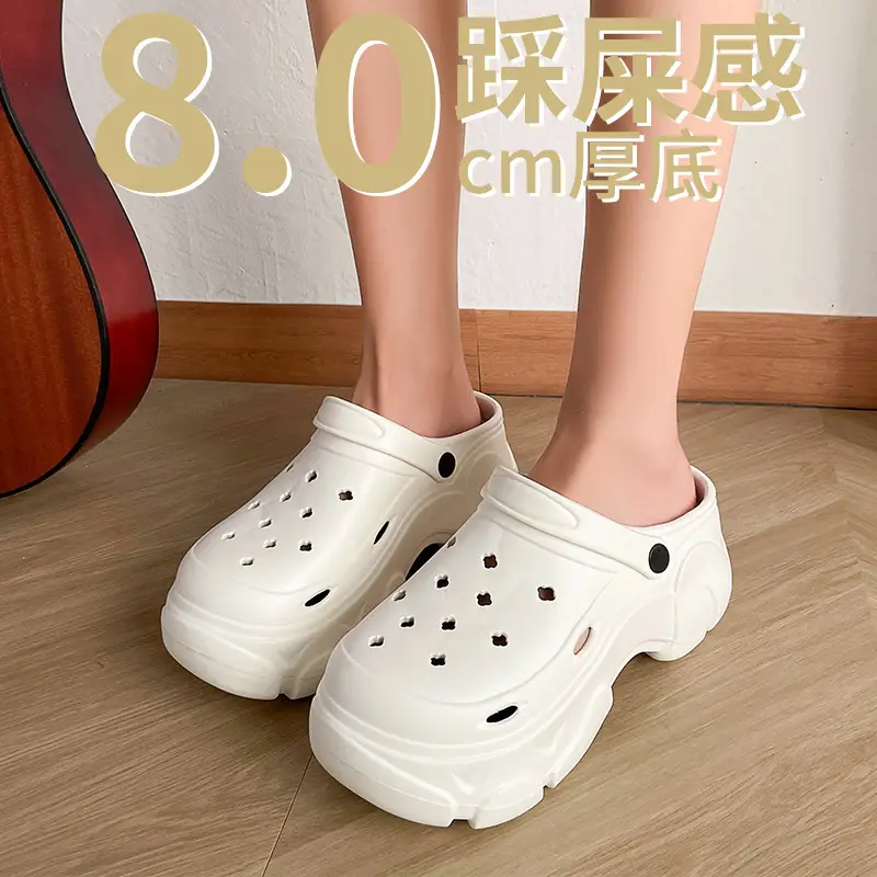 8CM high heel hole shoes women's summer outdoor wear thick bottom breathable two-way platform slippers non-slip beach slippers - Image 5