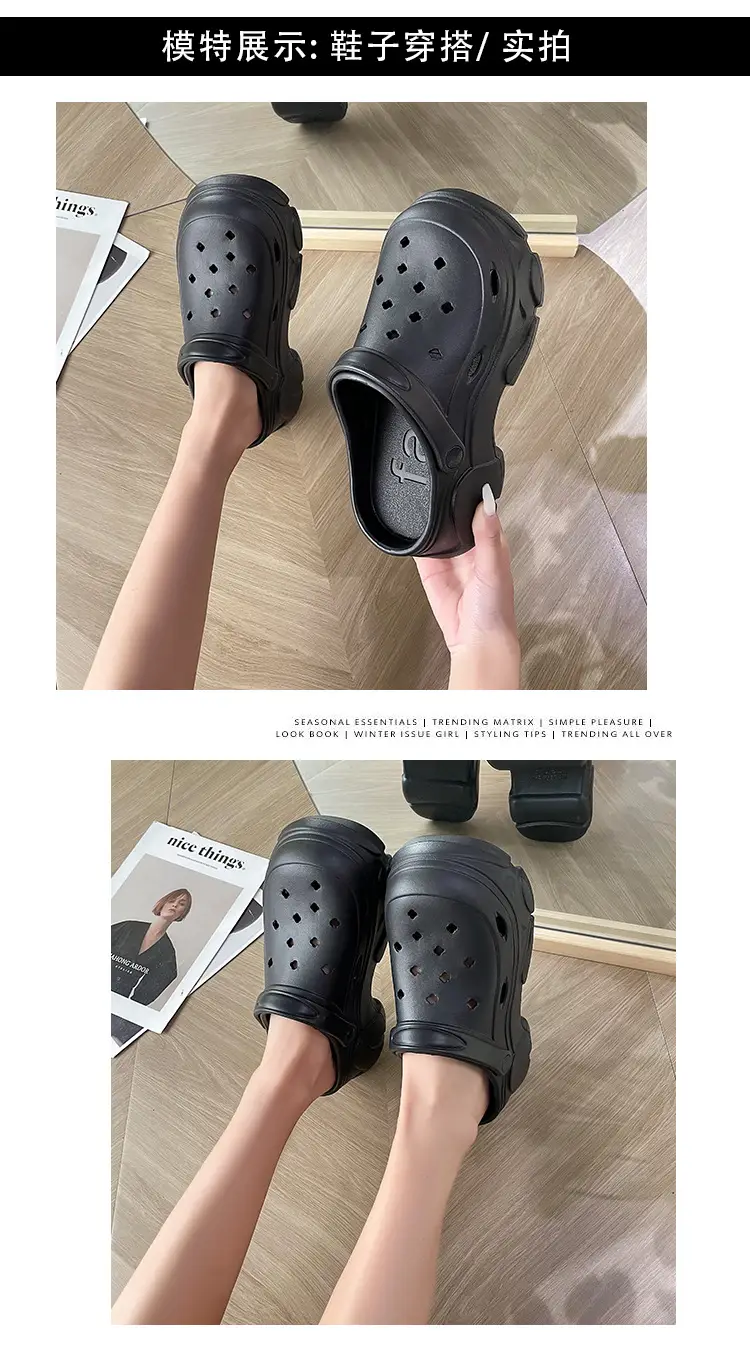 8CM high heel hole shoes women's summer outdoor wear thick bottom breathable two-way platform slippers non-slip beach slippers — feature 12
