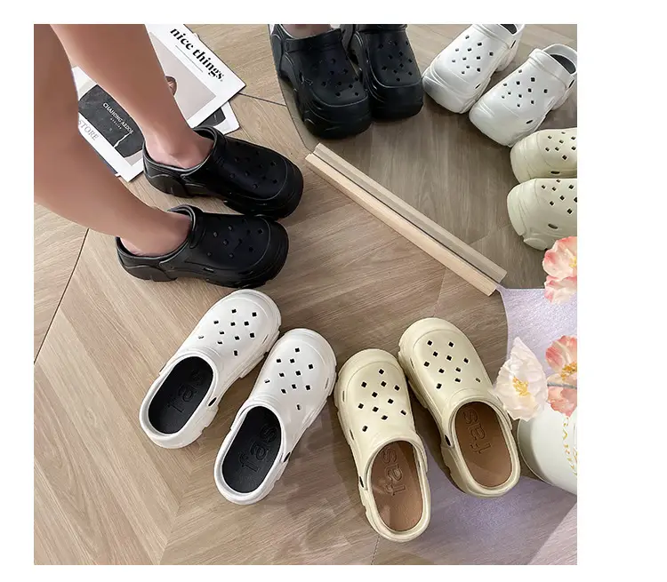 8CM high heel hole shoes women's summer outdoor wear thick bottom breathable two-way platform slippers non-slip beach slippers — feature 13
