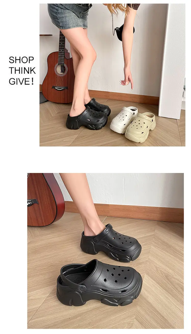 8CM high heel hole shoes women's summer outdoor wear thick bottom breathable two-way platform slippers non-slip beach slippers — feature 15