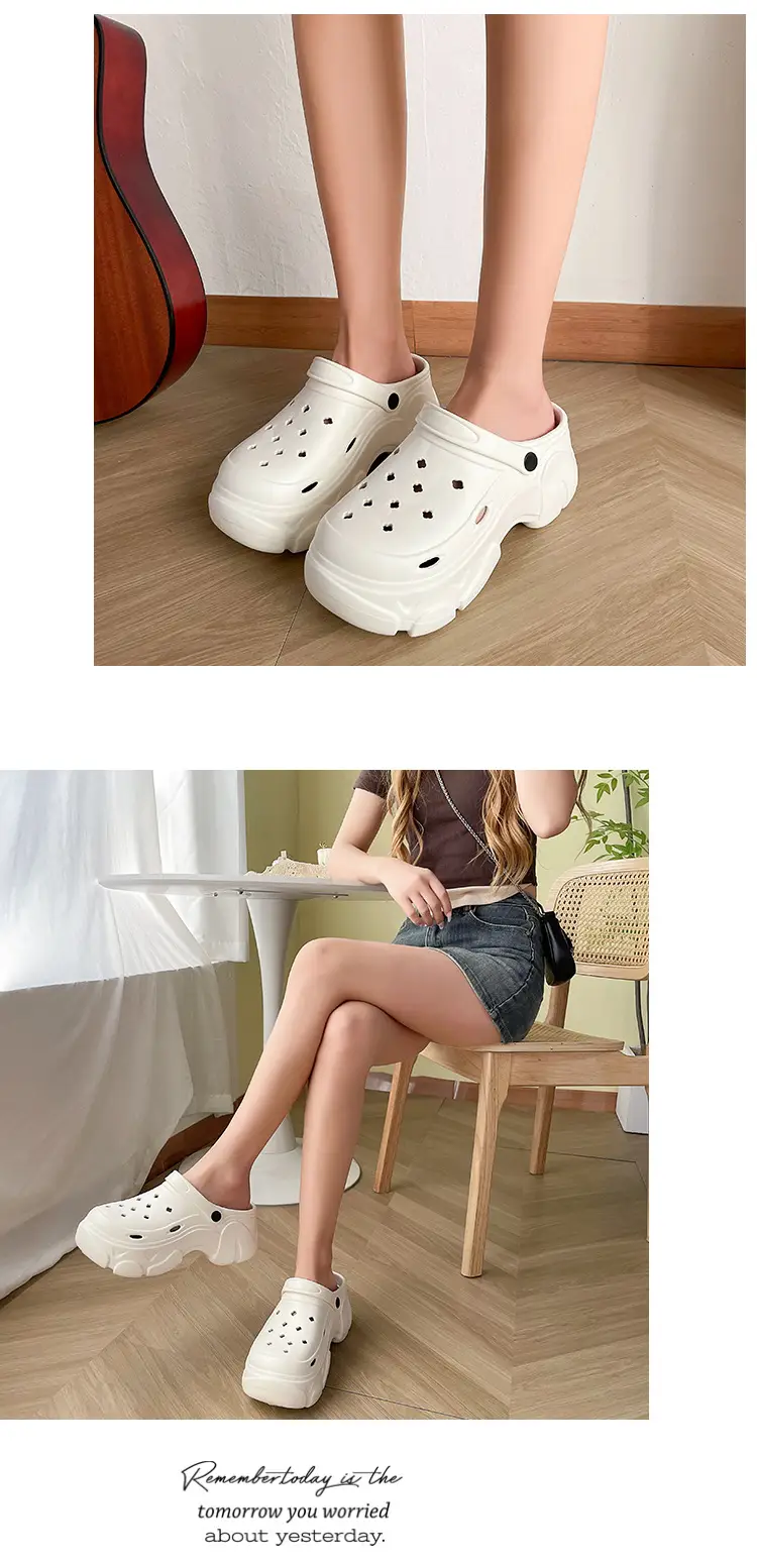 8CM high heel hole shoes women's summer outdoor wear thick bottom breathable two-way platform slippers non-slip beach slippers — feature 18