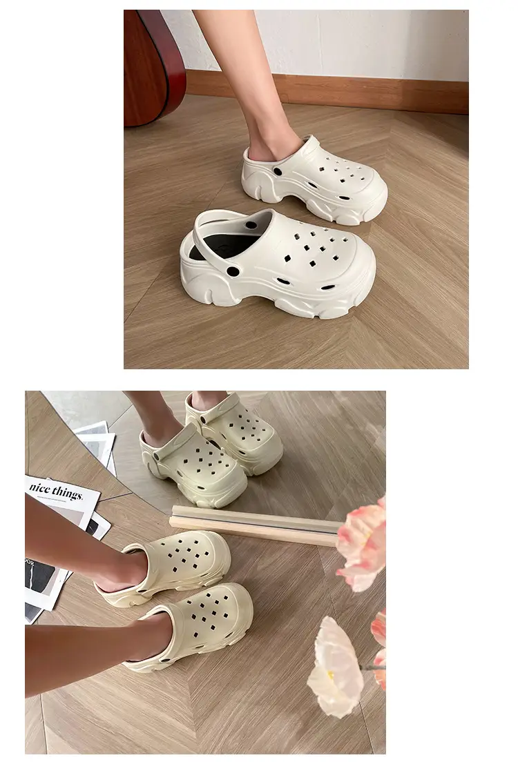 8CM high heel hole shoes women's summer outdoor wear thick bottom breathable two-way platform slippers non-slip beach slippers — feature 19