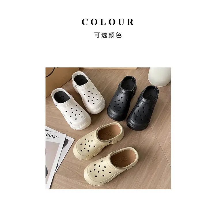 8CM high heel hole shoes women's summer outdoor wear thick bottom breathable two-way platform slippers non-slip beach slippers — feature 7