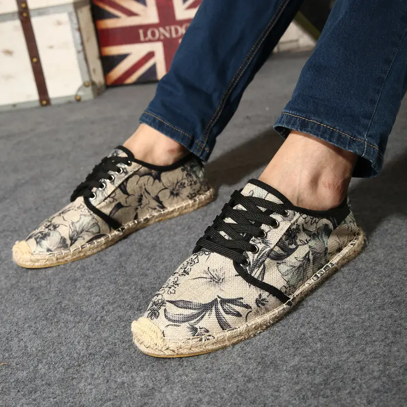 Hemp sole shoes fashionable breathable canvas shoes men's fashionable morning glory all-match fisherman shoes women's simple hand-stitched hemp rope