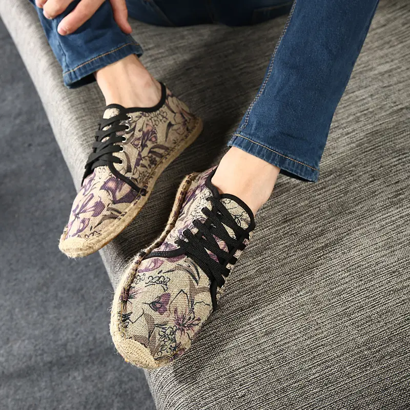 Hemp sole shoes fashionable breathable canvas shoes men's fashionable morning glory all-match fisherman shoes women's simple hand-stitched hemp rope