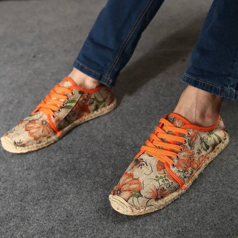 Hemp sole shoes fashionable breathable canvas shoes men's fashionable morning glory all-match fisherman shoes women's simple hand-stitched hemp rope