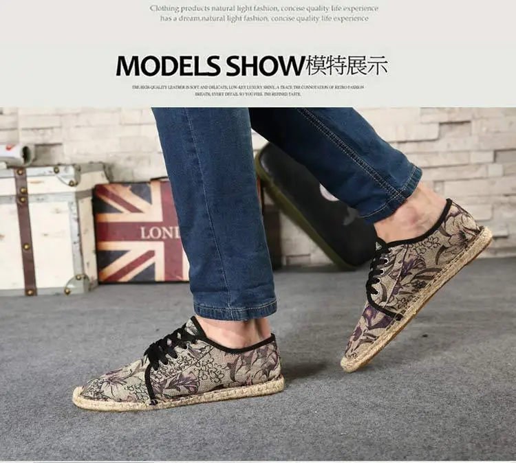 Hemp sole shoes fashionable breathable canvas shoes men's fashionable morning glory all-match fisherman shoes women's simple hand-stitched hemp rope — feature 13