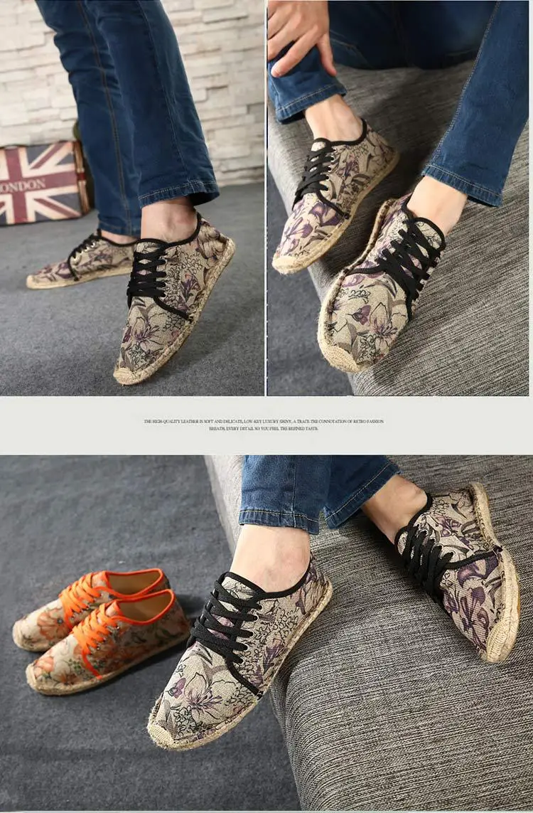 Hemp sole shoes fashionable breathable canvas shoes men's fashionable morning glory all-match fisherman shoes women's simple hand-stitched hemp rope — feature 14
