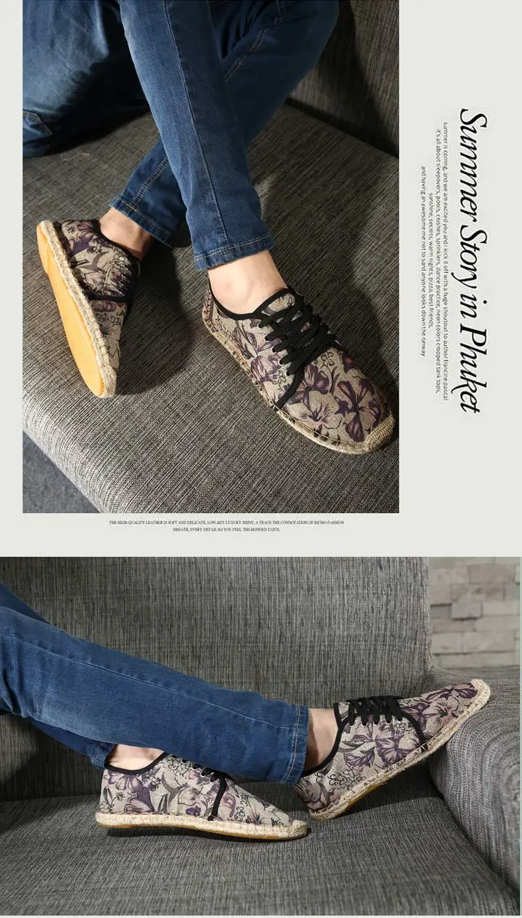 Hemp sole shoes fashionable breathable canvas shoes men's fashionable morning glory all-match fisherman shoes women's simple hand-stitched hemp rope — feature 15