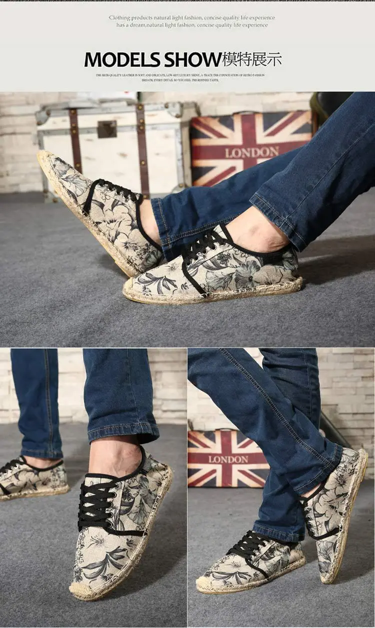 Hemp sole shoes fashionable breathable canvas shoes men's fashionable morning glory all-match fisherman shoes women's simple hand-stitched hemp rope — feature 18