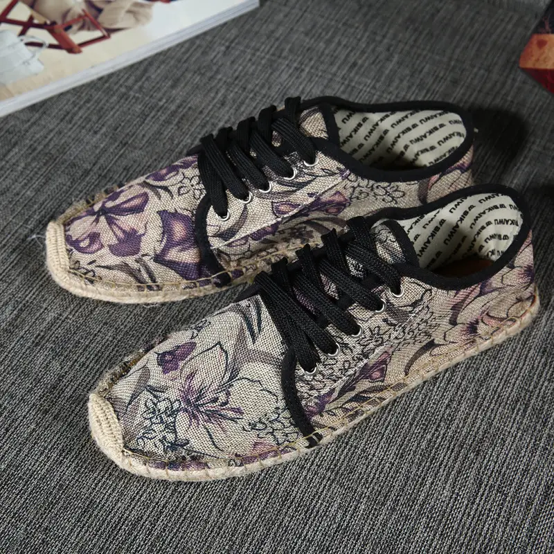Hemp sole shoes fashionable breathable canvas shoes men's fashionable morning glory all-match fisherman shoes women's simple hand-stitched hemp rope