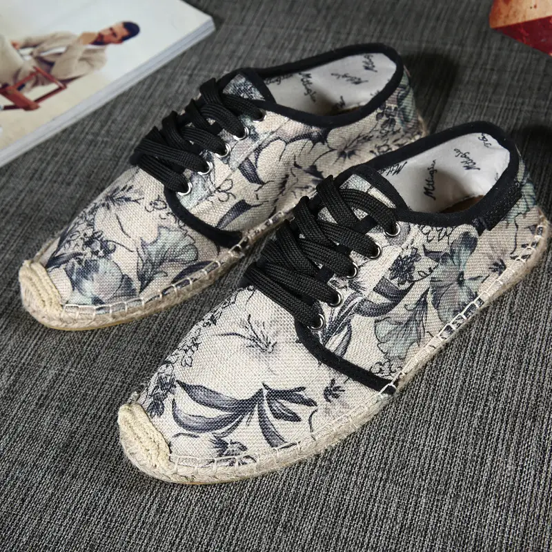 Hemp sole shoes fashionable breathable canvas shoes men's fashionable morning glory all-match fisherman shoes women's simple hand-stitched hemp rope