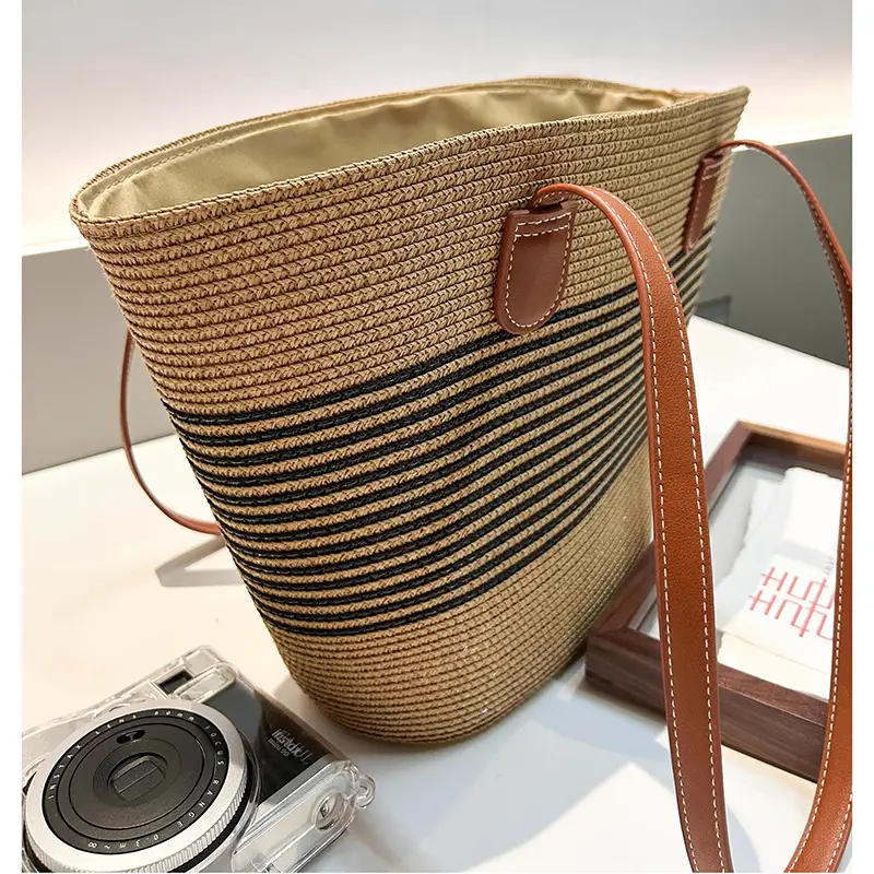 Summer Straw Commuter Bag Large Capacity Beige - Image 13