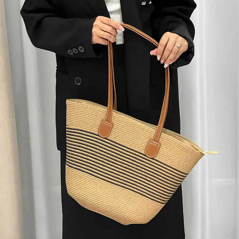 Summer Straw Commuter Bag Large Capacity Beige - Image 14