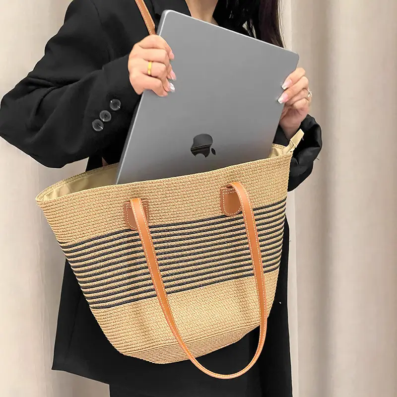 Summer Straw Commuter Bag Large Capacity Beige - Image 15