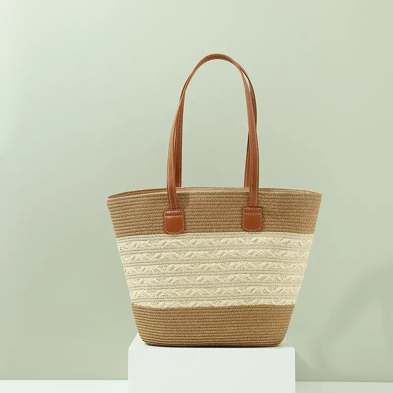 Summer Straw Commuter Bag Large Capacity Beige - Image 10