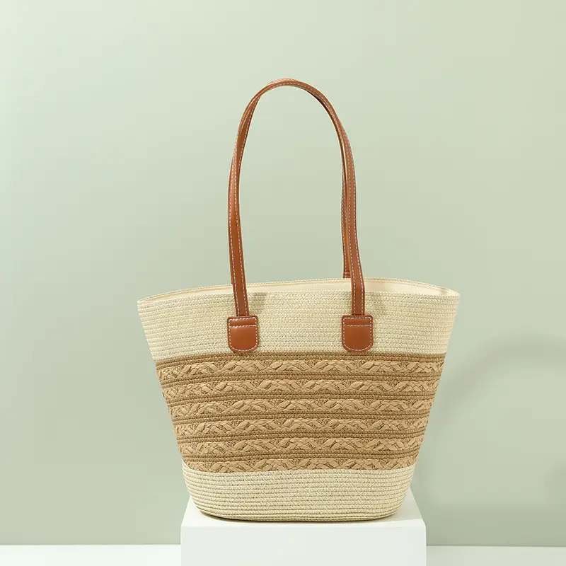 Summer Straw Commuter Bag Large Capacity Beige - Image 11