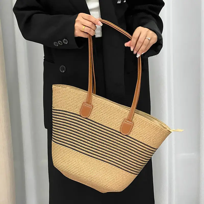 Summer Straw Commuter Bag Large Capacity Beige - Image 2