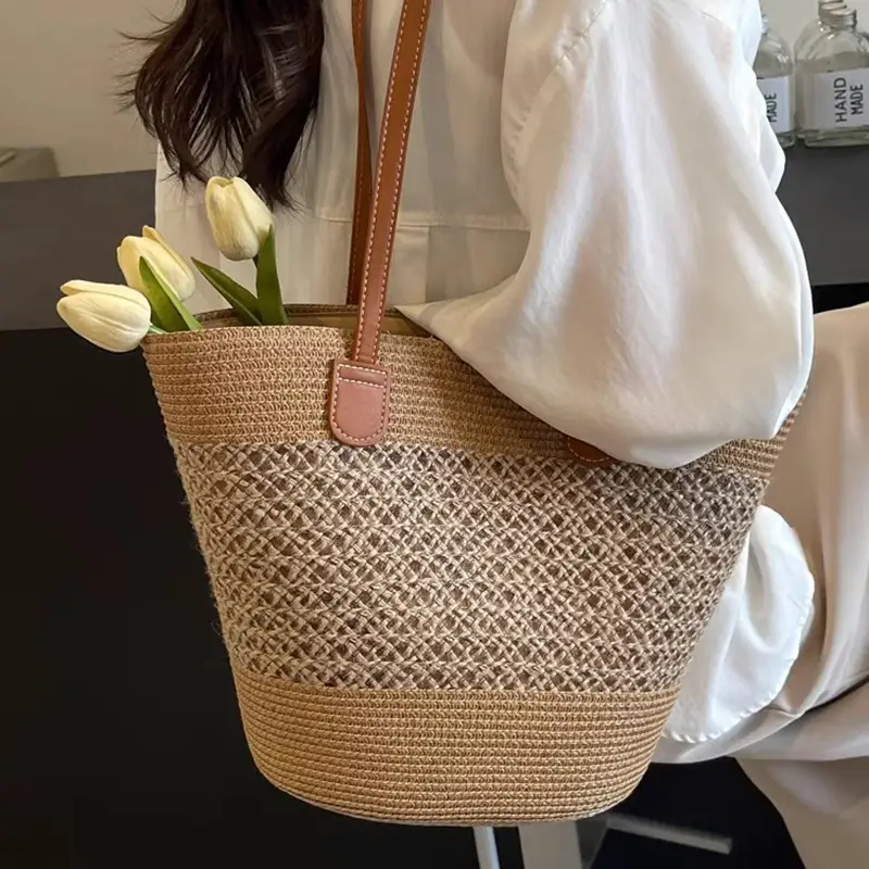 Summer Straw Commuter Bag Large Capacity Beige - Image 4