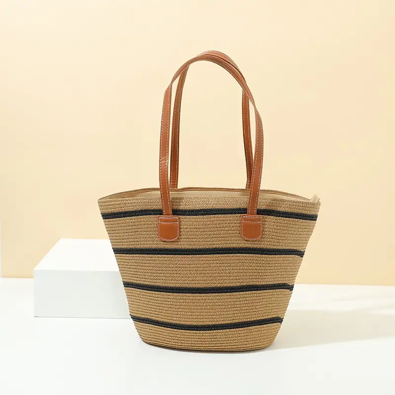 Summer Straw Commuter Bag Large Capacity Beige - Image 6