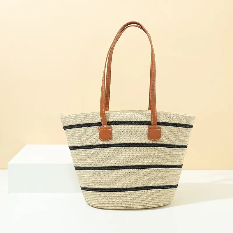 Summer Straw Commuter Bag Large Capacity Beige - Image 7