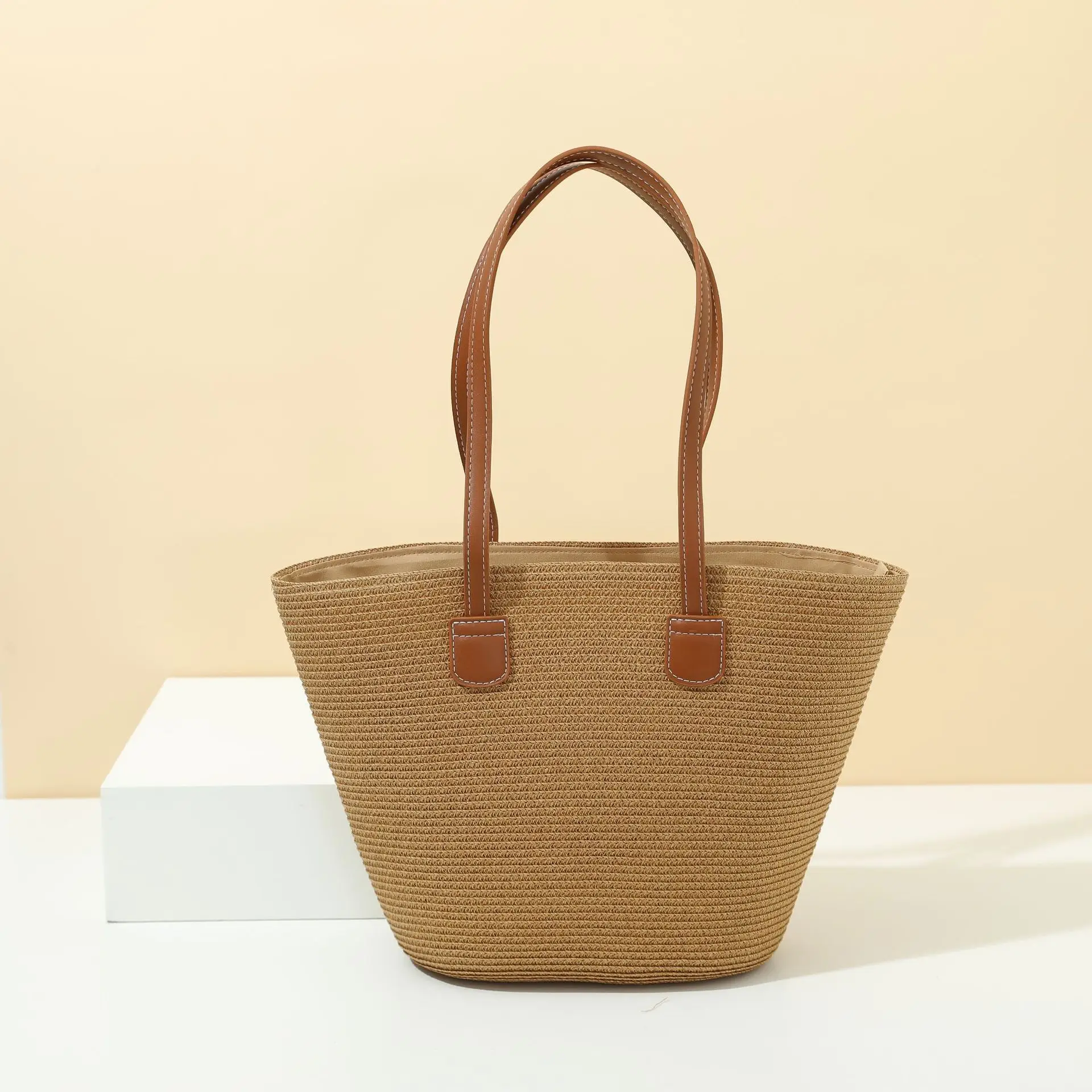 Summer Straw Commuter Bag Large Capacity Beige - Image 8