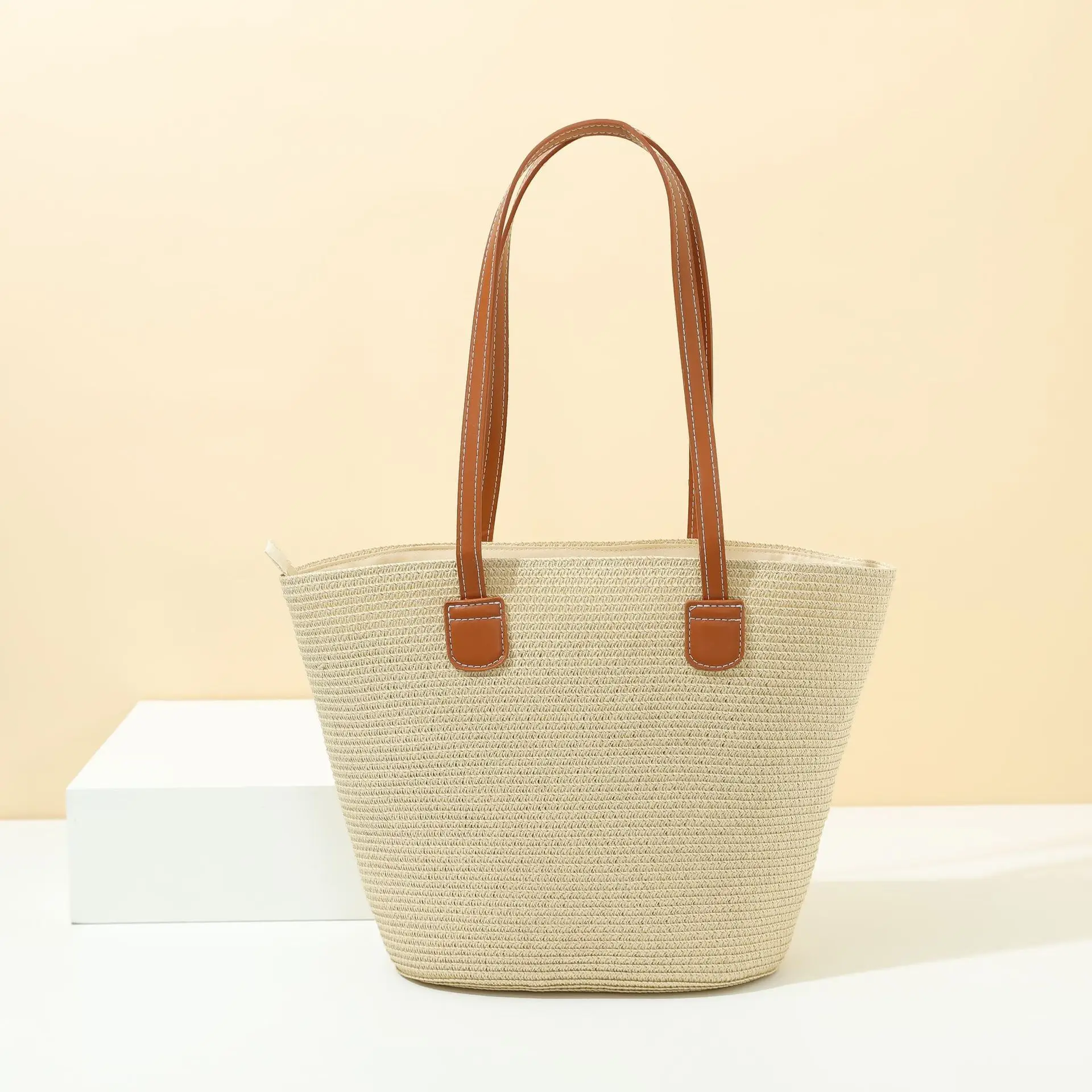 Summer Straw Commuter Bag Large Capacity Beige - Image 9