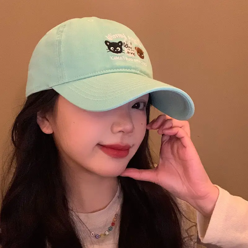 Green Embroidered Women's Korean Cap Big Head Wide Brim