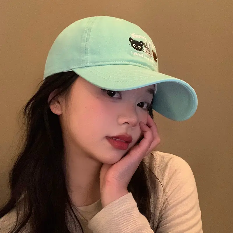 Green Embroidered Women's Korean Cap Big Head Wide Brim