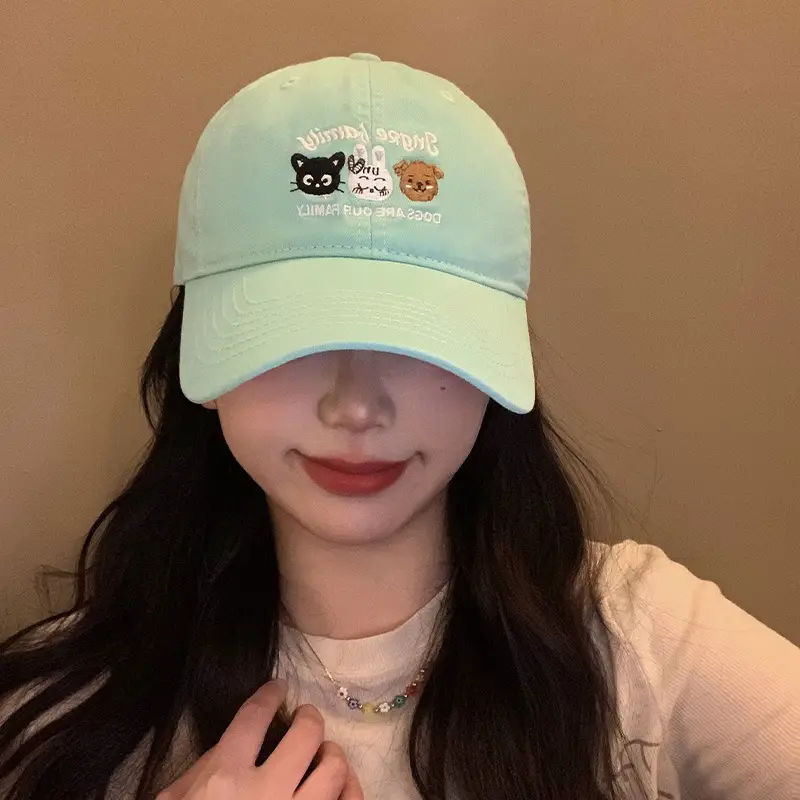 Green Embroidered Women's Korean Cap Big Head Wide Brim