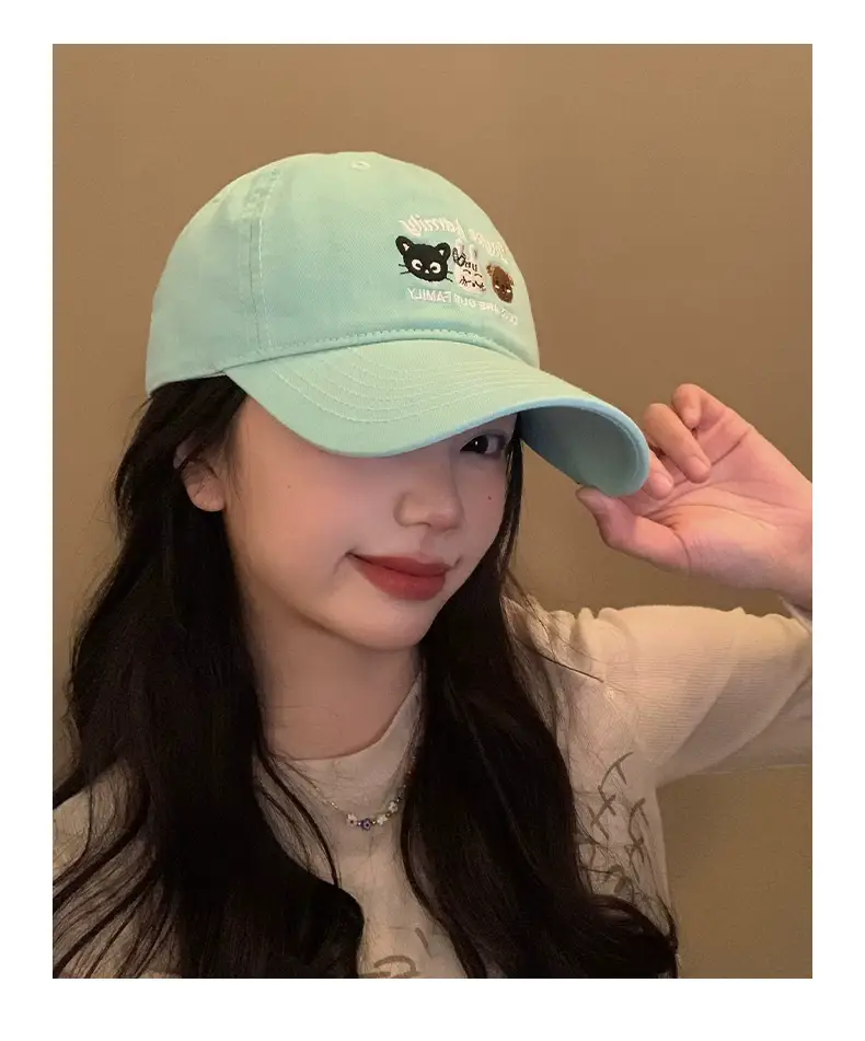 Green Embroidered Women's Korean Cap Big Head Wide Brim — feature 6