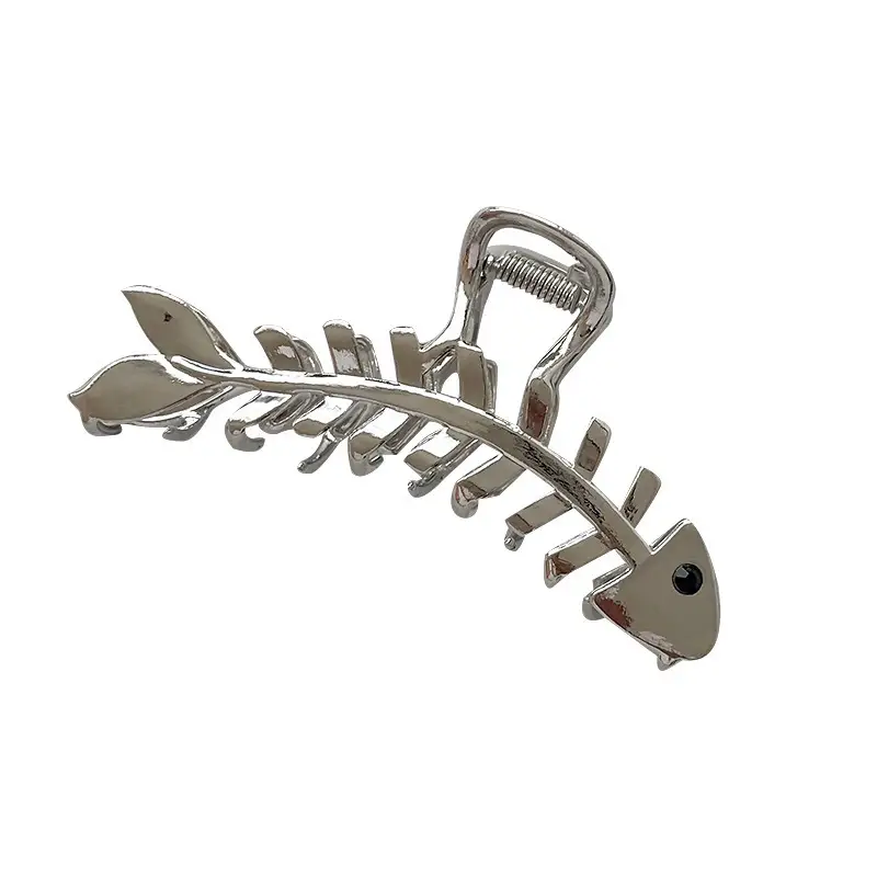 South Korea Ins Advanced Metal Silver Large Asymmetrical Hair Clip Back Head Coil Shark Hairpin Wholesale - Image 20