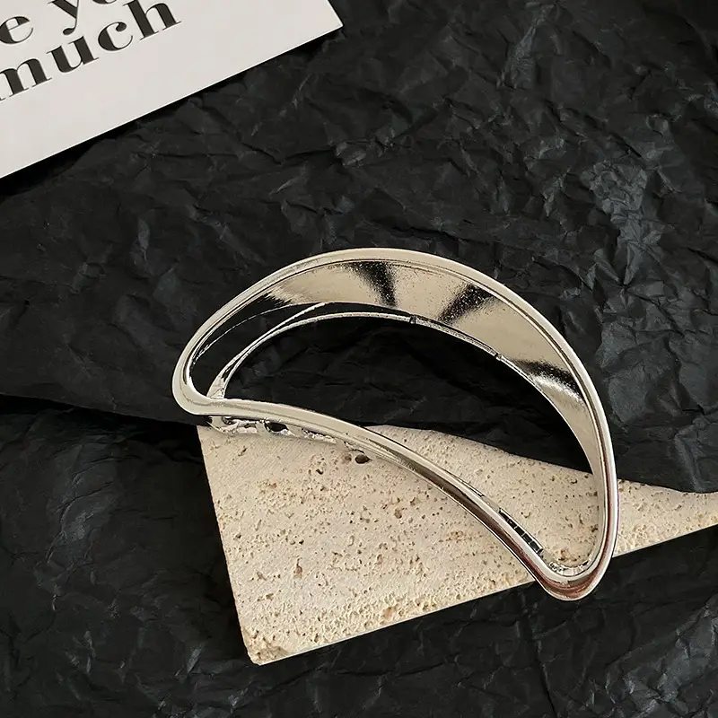 South Korea Ins Advanced Metal Silver Large Asymmetrical Hair Clip Back Head Coil Shark Hairpin Wholesale - Image 16