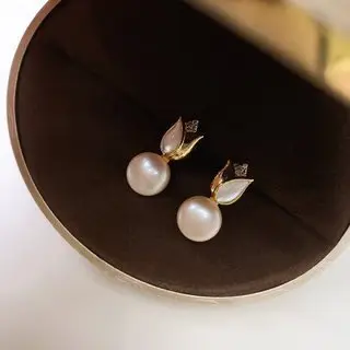 White Pearl Earrings with Black Mother of Pearl Design