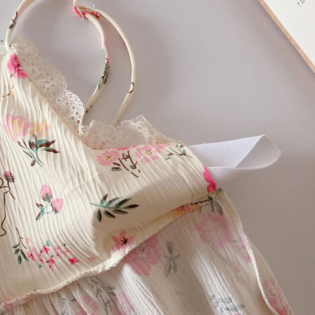 Summer Hot Style Suspender Nightgown with Breast Pads, Detachable Bubble Cotton Pajamas for Women, Loose, Sweet and Cute Home Clothes — feature 25